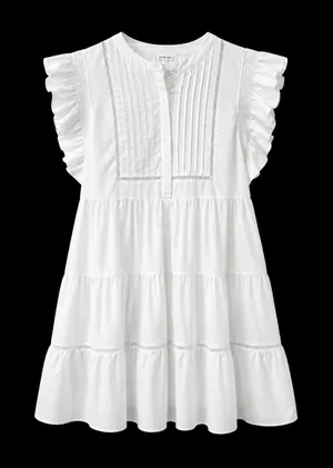 Free The Roses White Cotton Tiered Mini Dress S Ruffle Pintuck Boho Coastal Rush thumbnail 1
