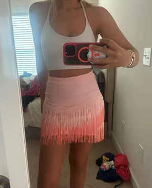 Peach Love California Fringe Pink Jean skirt thumbnail 1