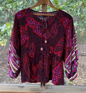Cantao Women's Oversized Purple Printed Dolman Sleeve Blouse Size S thumbnail 1