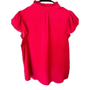 Alex & Lili Short SLV Pullover Silky Blouse Bright Pink High Neck Size Medium thumbnail 2