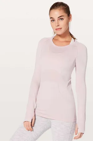 Lululemon Swiftly Tech Long Sleeve Crew tee thumb holes Smoky Blush porcelain thumbnail 1