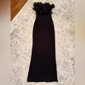 Lulus Evening Excellence Black Ruffled Strapless Mermaid Maxi Dress size XS NWT thumbnail 4