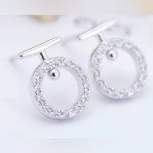 Circle‎ CZ Stud Earrings | White Gold Plated Silver thumbnail 11