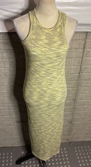 Old Navy Marled Yellow Grey Ribbed Racerback Maxi Dress with Shelf Bra XS thumbnail 1