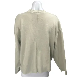 Zara Women's Cream Beige Knit Long Sleeve Crew Neck Sweatshirt Sweater Top Sz L thumbnail 2