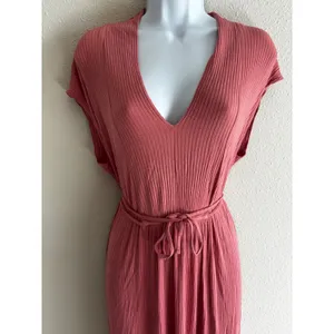 Lucky Brand Maxi Dress S Red Ribbed V-Neck Tie Waist Boho Casual thumbnail 5