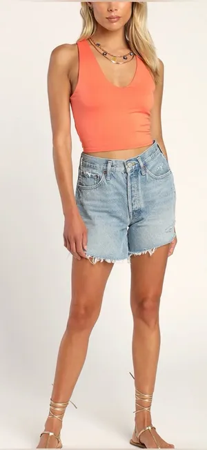 Lulus NWT Women Large Basics Feel Like Dancing Coral Orange Crop Casual Lounge thumbnail 1