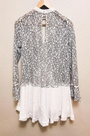 Free People Tunic - White & Black Lace Size small thumbnail 2