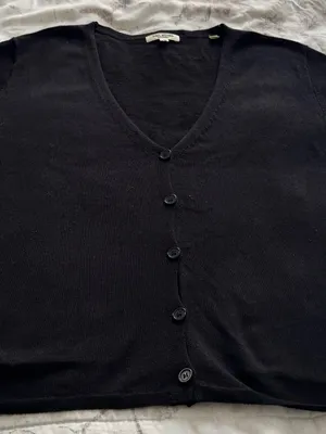 Max Studio London Black linen blend V-Neck Button-Up Cardigan, size XL preppy thumbnail 10