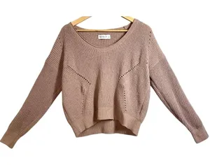 Abercrombie & Fitch Soft AF Tan Brown Textured Knit Scoop Neck Sweater Size S thumbnail 1