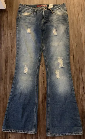 Vintage Y2K Mudd Low Rise Flare Jeans Distressed Blue Sz 30 thumbnail 1