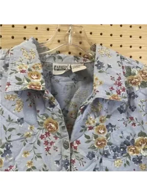 Vintage Blue Floral 90s collared button down short sleeve shirt y2k thumbnail 2