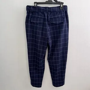 A New Day plaid Tapered crop Pants High Rise Size 14 Navy Blue Belted NEW thumbnail 6