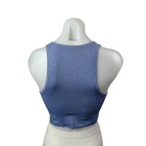 Athleta Women's Blue Ribbed Knit Sleeveless Yoga Workout Athletic Crop Top Sz S thumbnail 4