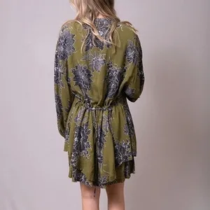 Free People Shake It Mini Dress Women S Olive Floral Boho Whimsigoth Romantic thumbnail 5