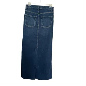 Zara Women’s Stretch Denim Maxi Skirt Blue Dark Wash Raw Hem Size S thumbnail 4