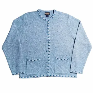 Vintage WOOLRICH Button Up Light Blue Wool Embroidered Sweater ~ Women's MEDIUM thumbnail 5