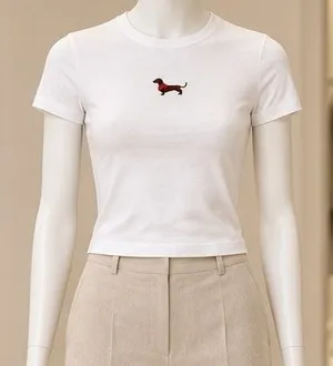 Sunday Best Aritzia Womens Dachshund Ribbed Baby Tee White 2XS thumbnail 1