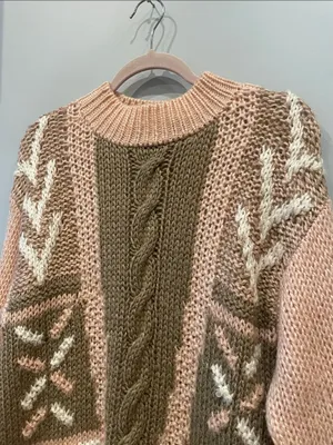 Women's Multicolor Knit Sweater pink and taupe vintage thumbnail 2