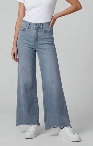 Frame Le Palazzo Crop High Rise Wide Leg Raw Hem Jean Light Wash Size 27 thumbnail 1