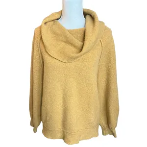 Free People Women's Echo Beach Pullover Yellow Knit Sweater Cowl Neck Size Small thumbnail 2