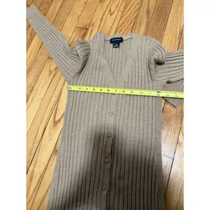 Club Monaco Camel Rib Knit Cardigan‎ Midi Sweater V-Neck Dress Size Small thumbnail 10
