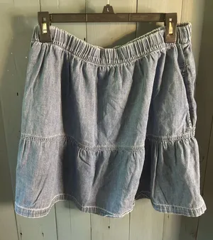 GAP Light Blue Chambray Tiered Pull-On Summer Skirt | Size Large thumbnail 1