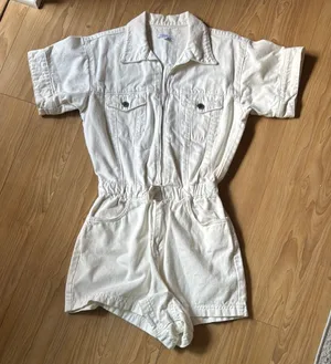 We Wore What White Denim Short Sleeve Romper thumbnail 1