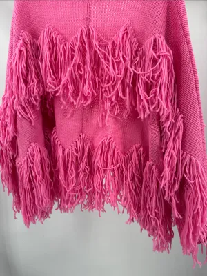 POL Pink Fringe open front oversized cardigan Sweater S boho casual fall winter thumbnail 4