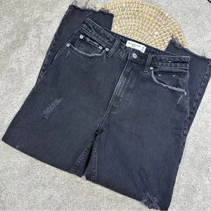 Abercrombie & Fitch Curve Love The Mom High Rise Skinny Jean Black Destroy 26 2R thumbnail 3
