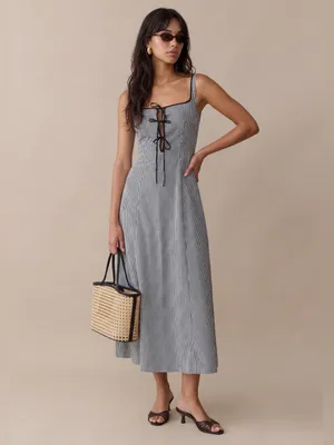 NWT o.p.t Babette Midi Dress size 0 gingham tie front cotton few moda thumbnail 3