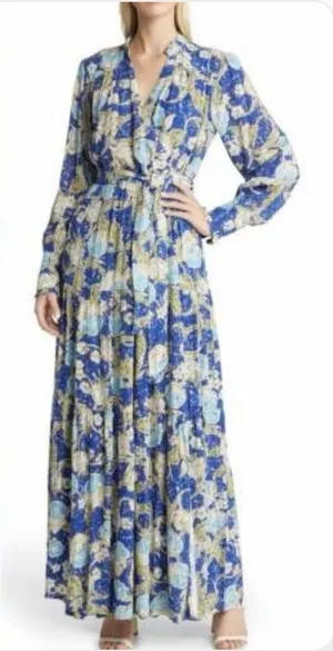 BTFL-LIFE Anniki Floral Long-Sleeve Maxi Faux Wrap Dress, Large thumbnail 1