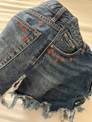 Free People Distressed Denim Butterfly Shorts thumbnail 5