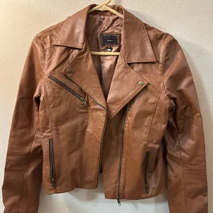 Cognac Brown Moto Crushed Leather with Zipper from Argentina Trendy and Chic thumbnail 3