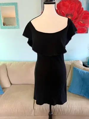 REFORMATION SWEETHEART NECK BLACK COCKTAIL ON/OFF SHOULDER DRESS L Large thumbnail 2