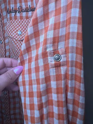 Harley Davidson Orange Gingham Snap Shirt‎ Embroidered Back Small thumbnail 11
