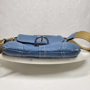 Coach Crossbody Saddle Bag Purse Womens Blue Leather Buckle Flap Soho thumbnail 6