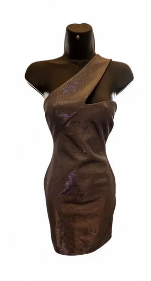 ASOS brown one shoulder bodycon dress with sequin detailing. Size: 2 #bodycon #party #glamour thumbnail 1