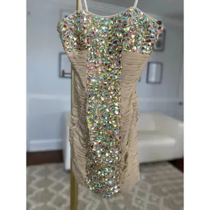 La Femme Cocktail Dress Sparkle Jeweled Ruched Party Wedding Bachelorette Rich thumbnail 2