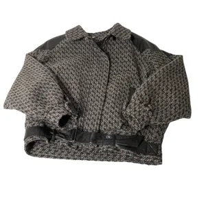 Anne-Gee Women's Size 7/8 Tweed Moto‎ Black Gray Bomber Jacket thumbnail 5