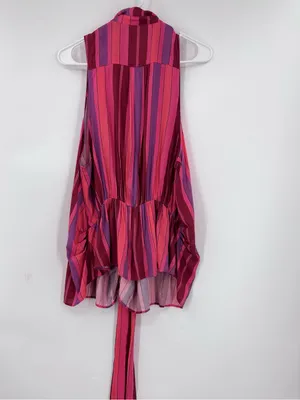 Free People Sleeveless Striped Button-Front Tie-Hem Top in Pink & Purple thumbnail 5