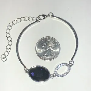 Silver Tone Bracelet with Purple Stone and Rhinestone Halo thumbnail 4