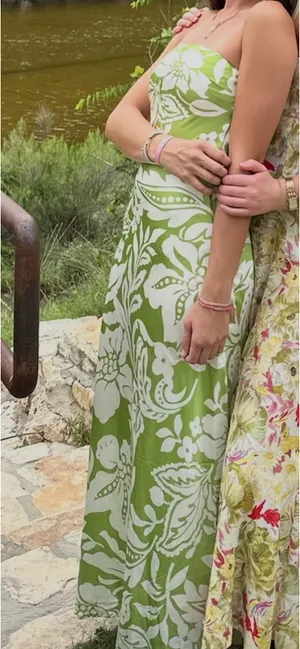 Long strapless floral dress Green Size XS thumbnail 2
