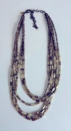 Chico’s Multi-Strand Hammered Brass Bead Bib Necklace‎ thumbnail 1