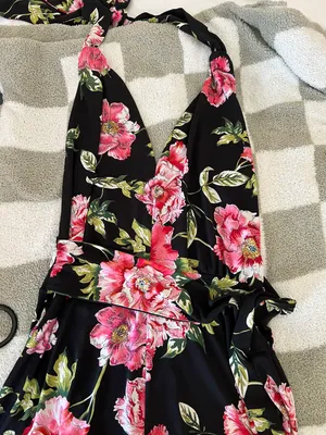 Express Halter Backless Floral Romper thumbnail 4
