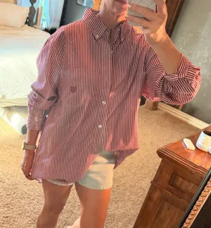 CHAPS Men’s Large Red White Stripe Button Down Shirt Oversized Preppy thumbnail 1