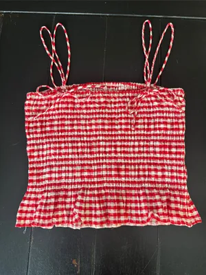 H&M Red and White Gingham Smocked Crop Cami thumbnail 3