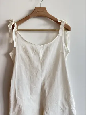 Luckliva White Cotton Tie Strap Jumpsuit Size Large Beach Cover Up NWT thumbnail 2