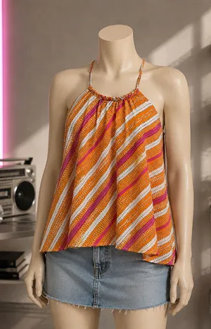 American Eagle Y2K Striped Criss Cross Cami Tank Top Medium thumbnail 1