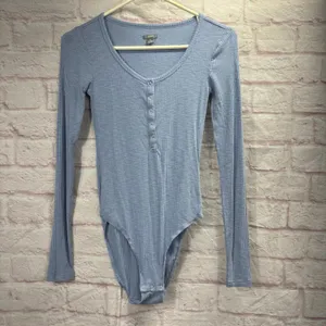 Aerie Ribbed Long Sleeve Bodysuit in Light Blue Size XS thumbnail 3